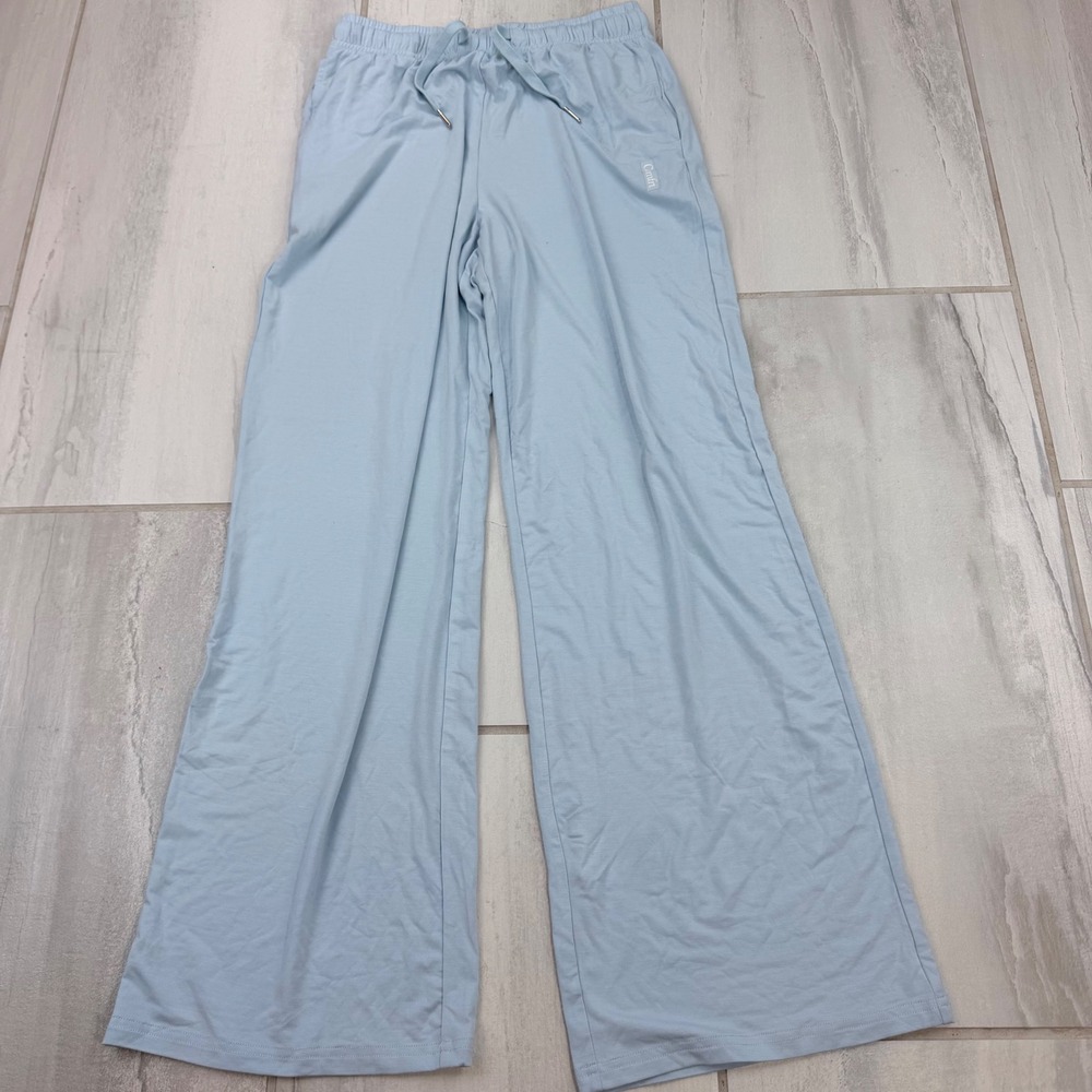 Comfrt Wide Leg Lounge Pants Light Blue Stretchy Drawstring Pajamas S KJHU86B